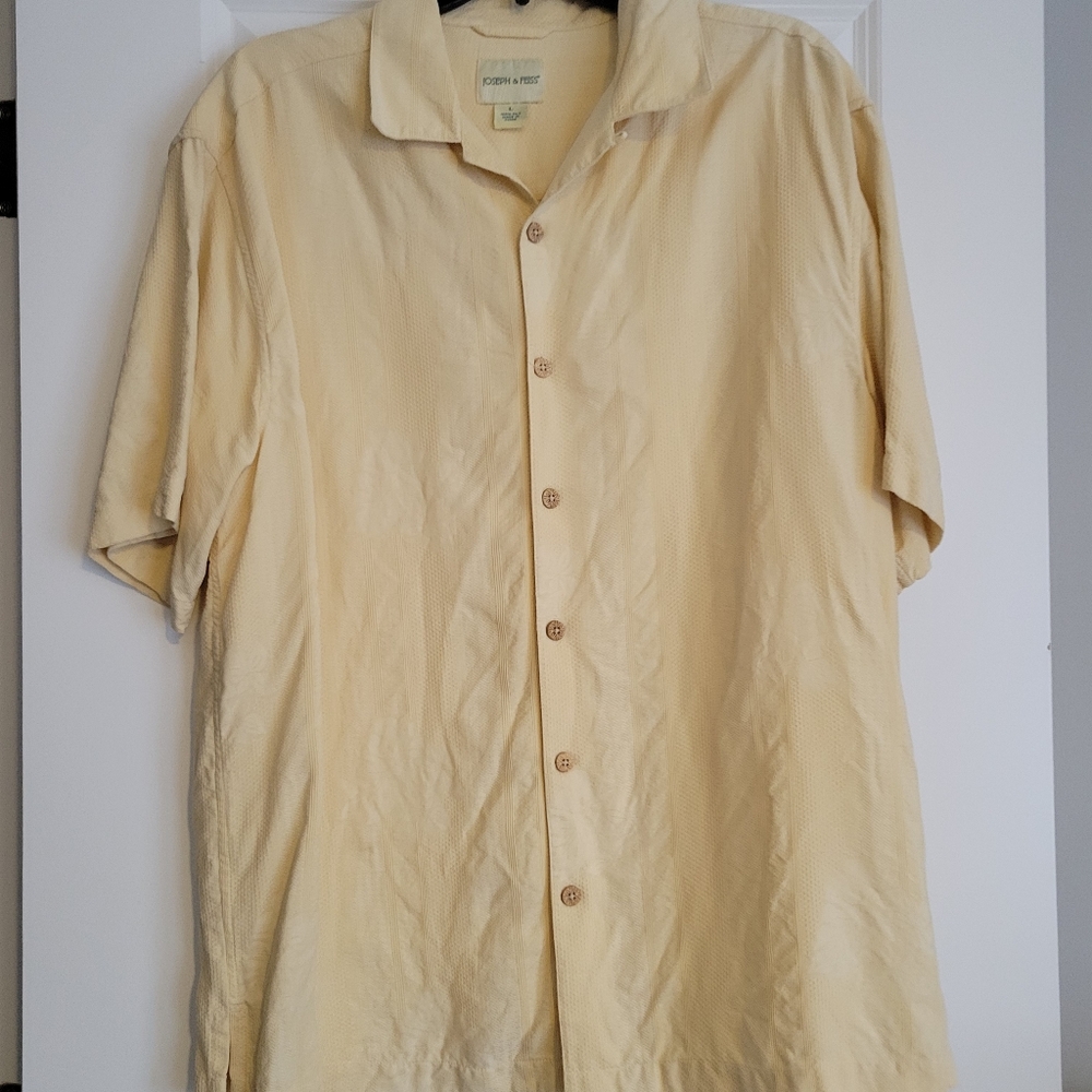 Joseph & Feiss Shirt Adult  Large  100% Silk Hawaiian Mens Short Sleeve Shirt